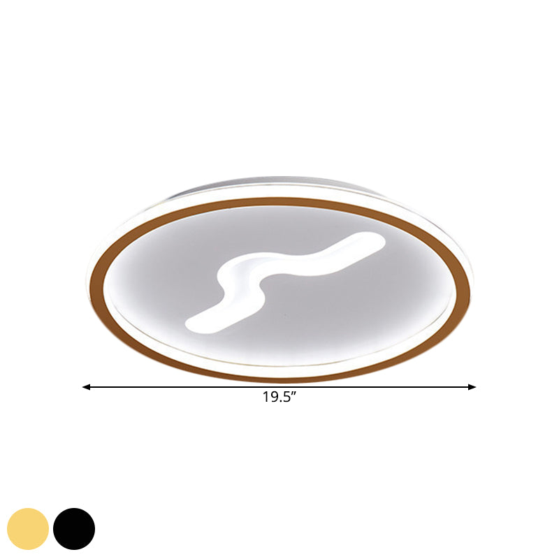 Plafonnier LED moderne avec abat-jour métallique - Plafonnier ultra fin en noir/doré - Lumière chaude/blanche