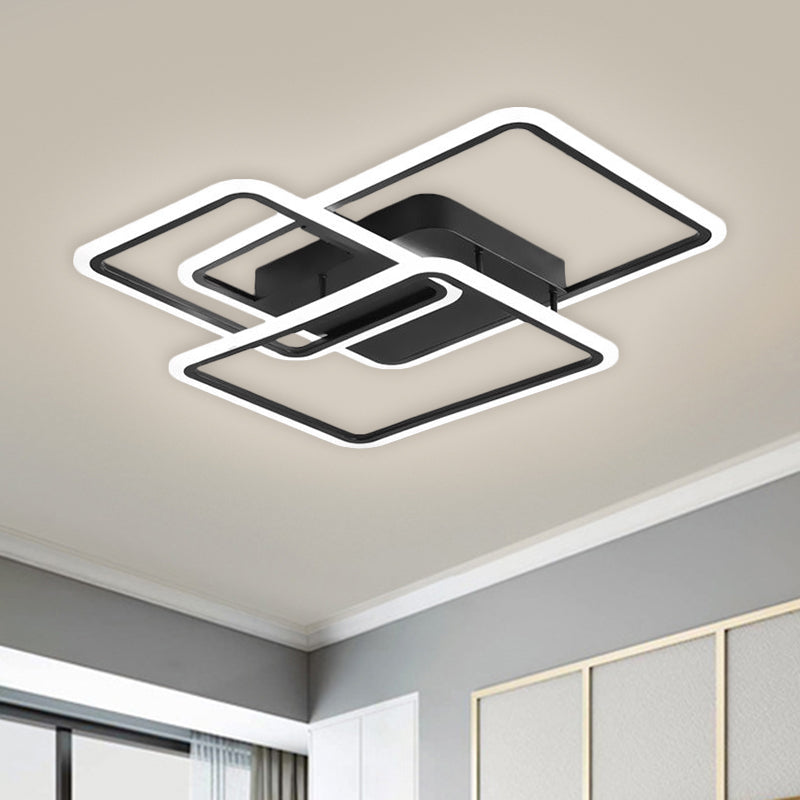 Modern Black Metallic LED Flushmount Lighting for Bedrooms - Rectangle and Square Options (Customizable in 7 Days)