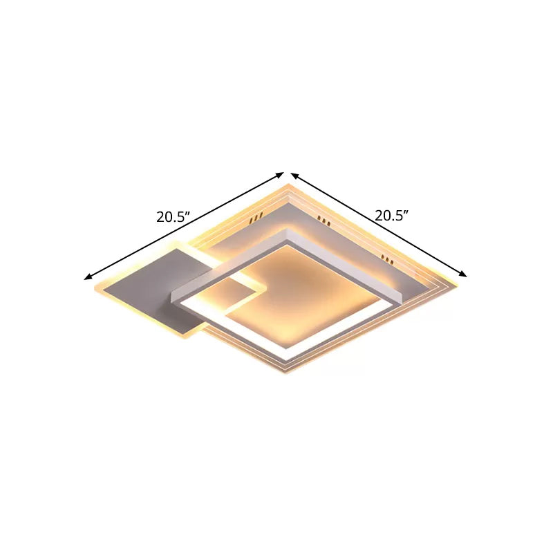 Contemporary LED White Ceiling Light with Warm/White Light - Metal Square Flushmount - 16.5"/20.5
