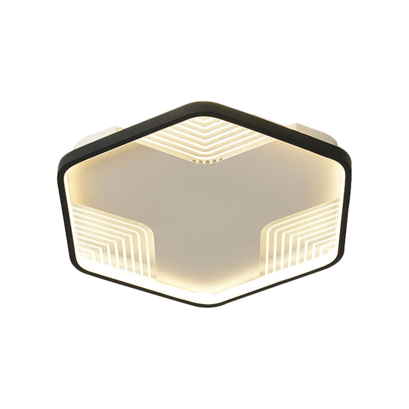 Simple Black LED Ceiling Lamp - Kitchen Flush Mount with Acrylic Hexagon Shade in Warm/White Light, 18.5"/23.5