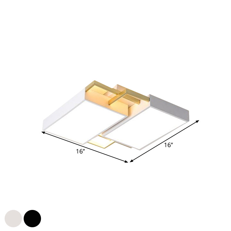 Modern Metal LED Flush Mount Light in Black/Gold Finish, 16"/19.5" Width with Warm/White Light