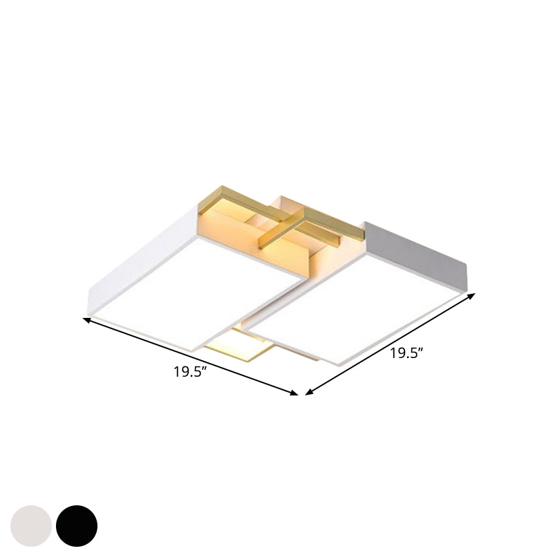 Modern Metal LED Flush Mount Light in Black/Gold Finish, 16"/19.5" Width with Warm/White Light