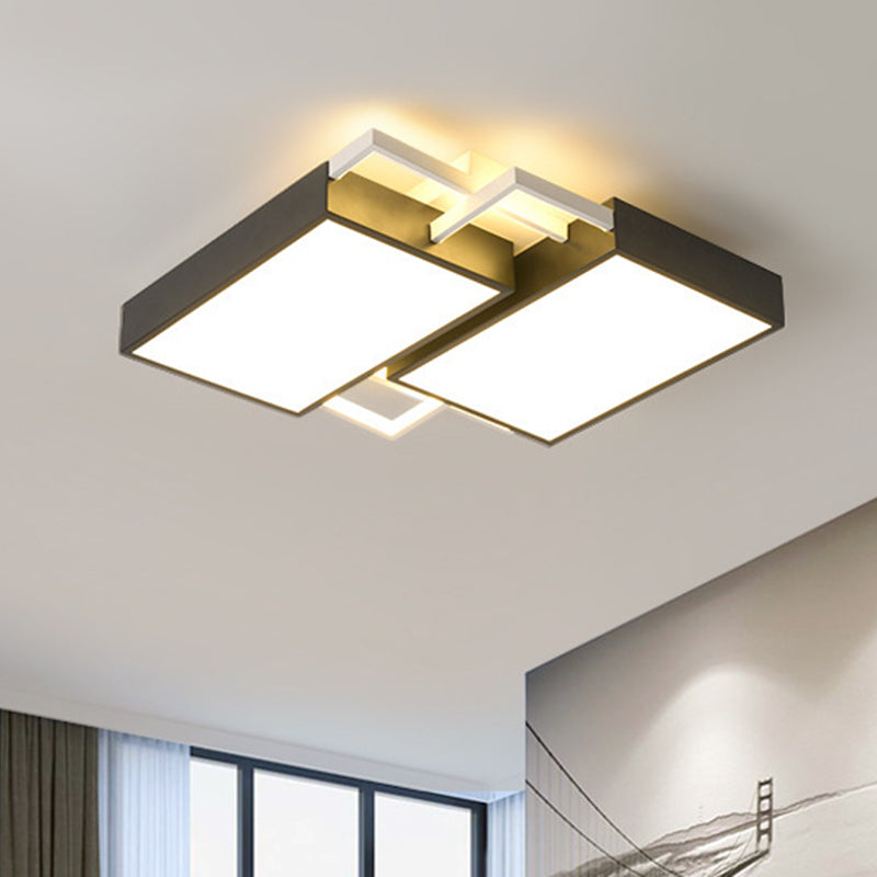 Modern Metal LED Flush Mount Light in Black/Gold Finish, 16"/19.5" Width with Warm/White Light