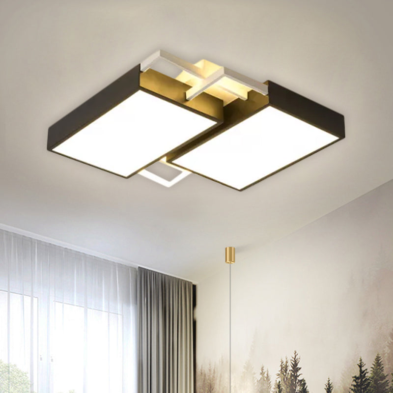 Modern Metal LED Flush Mount Light in Black/Gold Finish, 16"/19.5" Width with Warm/White Light