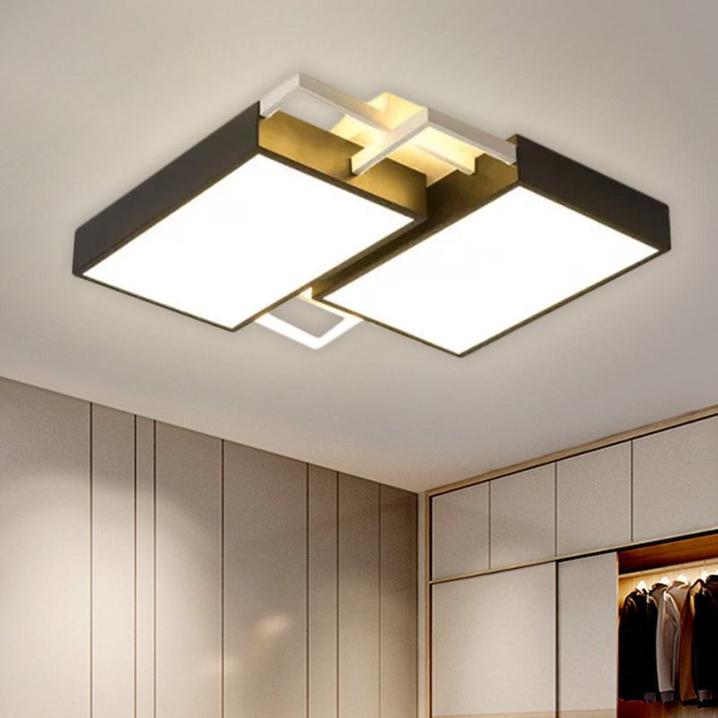 Modern Metal LED Flush Mount Light in Black/Gold Finish, 16"/19.5" Width with Warm/White Light
