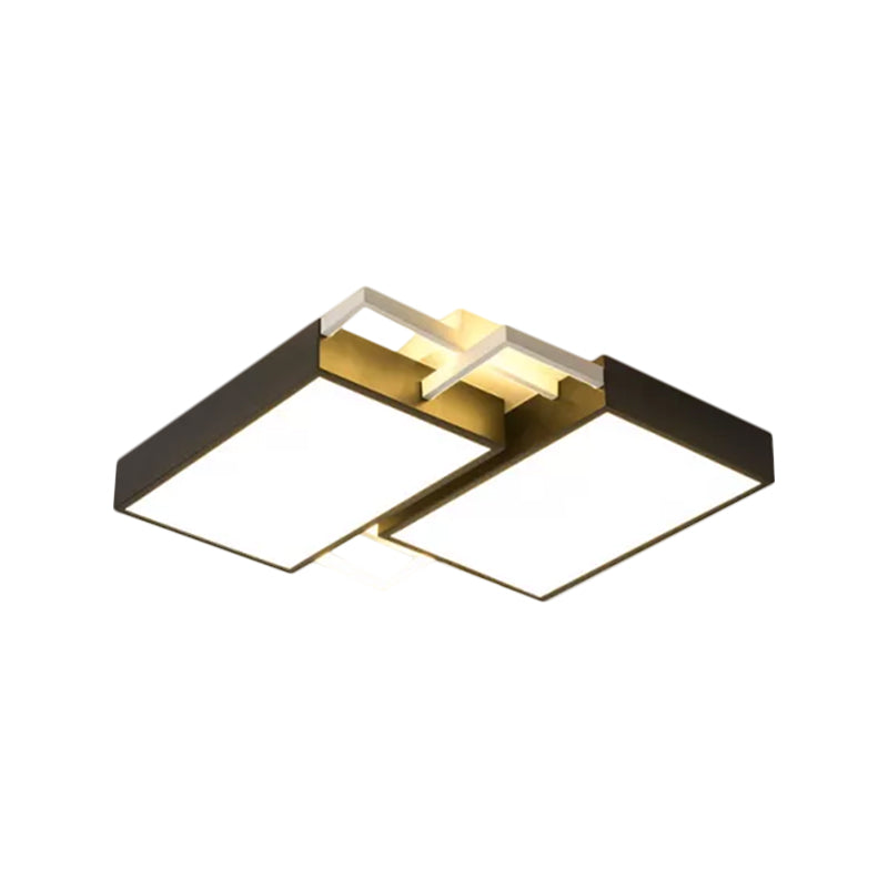Modern Metal LED Flush Mount Light in Black/Gold Finish, 16"/19.5" Width with Warm/White Light