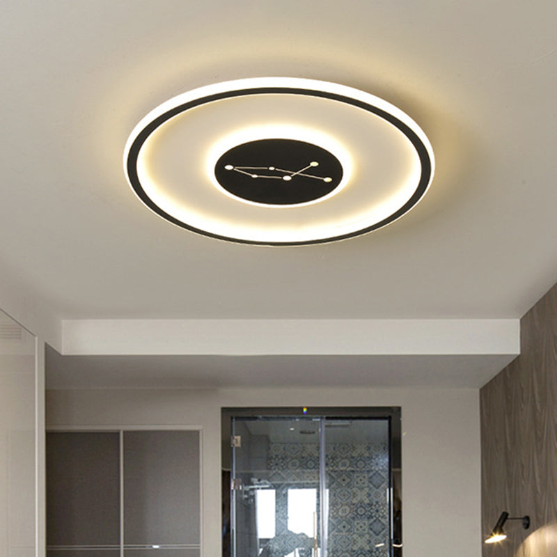 Modern LED Flush Mount Ceiling Lamp - Sleek Acrylic Design with Adjustable Light Color, Black Finish - Ideal for Bedrooms