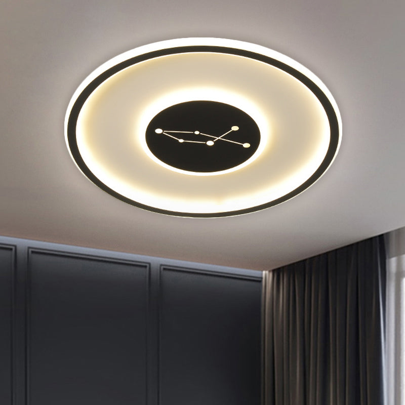 Modern LED Flush Mount Ceiling Lamp - Sleek Acrylic Design with Adjustable Light Color, Black Finish - Ideal for Bedrooms