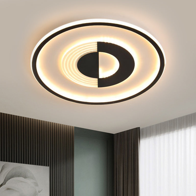 16"/19.5" Round Acrylic Ceiling Lamp - Minimalist LED Flush Mount Lighting in Warm/White, Black/White - Bedroom Lighting