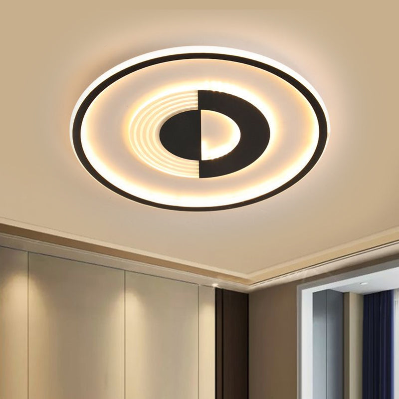 16"/19.5" Round Acrylic Ceiling Lamp - Minimalist LED Flush Mount Lighting in Warm/White, Black/White - Bedroom Lighting