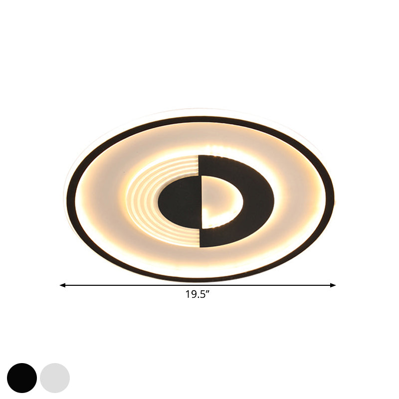 16"/19.5" Round Acrylic Ceiling Lamp - Minimalist LED Flush Mount Lighting in Warm/White, Black/White - Bedroom Lighting