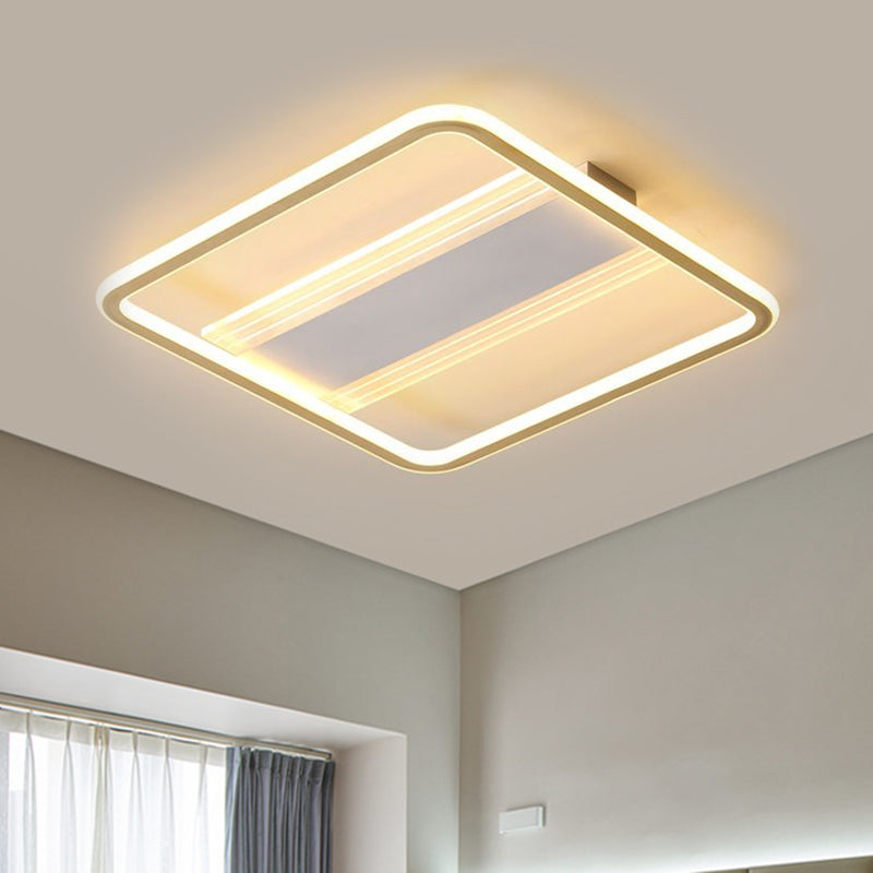 Modern LED Gold Square Ceiling Fixture with Acrylic Shade - 16.5"/20.5" Width, Semi Flush, Warm/White Light