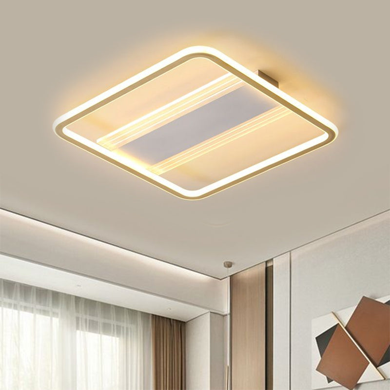 Modern LED Gold Square Ceiling Fixture with Acrylic Shade - 16.5"/20.5" Width, Semi Flush, Warm/White Light