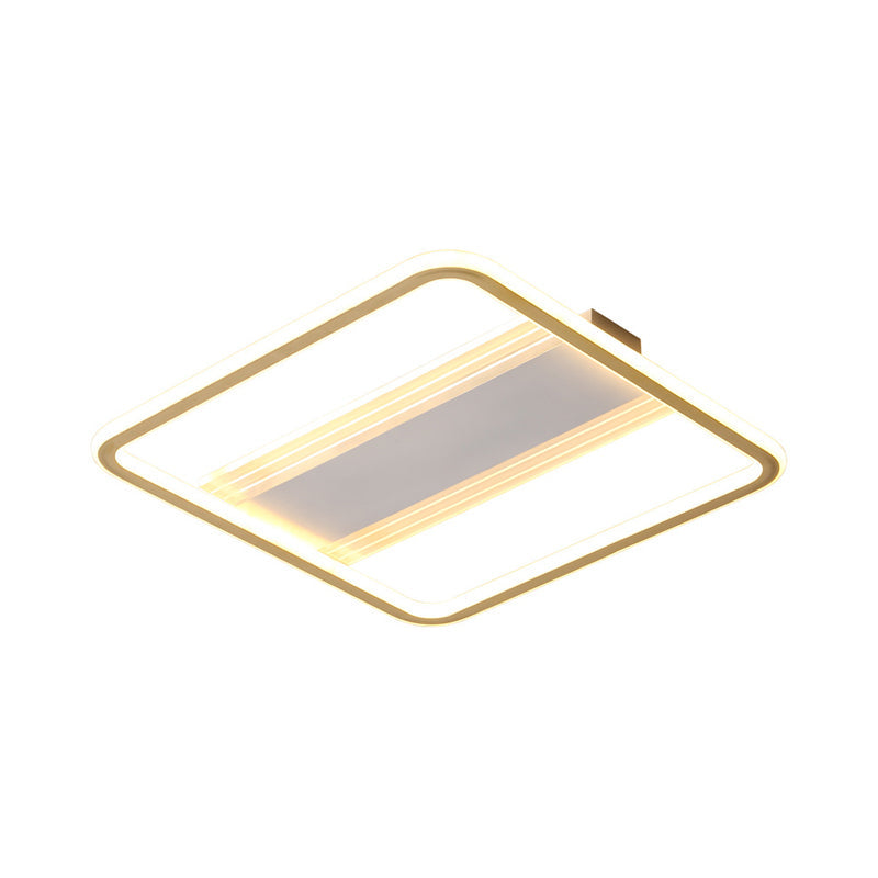Modern LED Gold Square Ceiling Fixture with Acrylic Shade - 16.5"/20.5" Width, Semi Flush, Warm/White Light