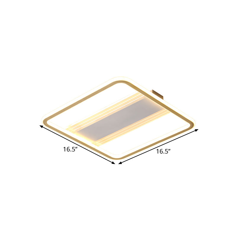 Modern LED Gold Square Ceiling Fixture with Acrylic Shade - 16.5"/20.5" Width, Semi Flush, Warm/White Light