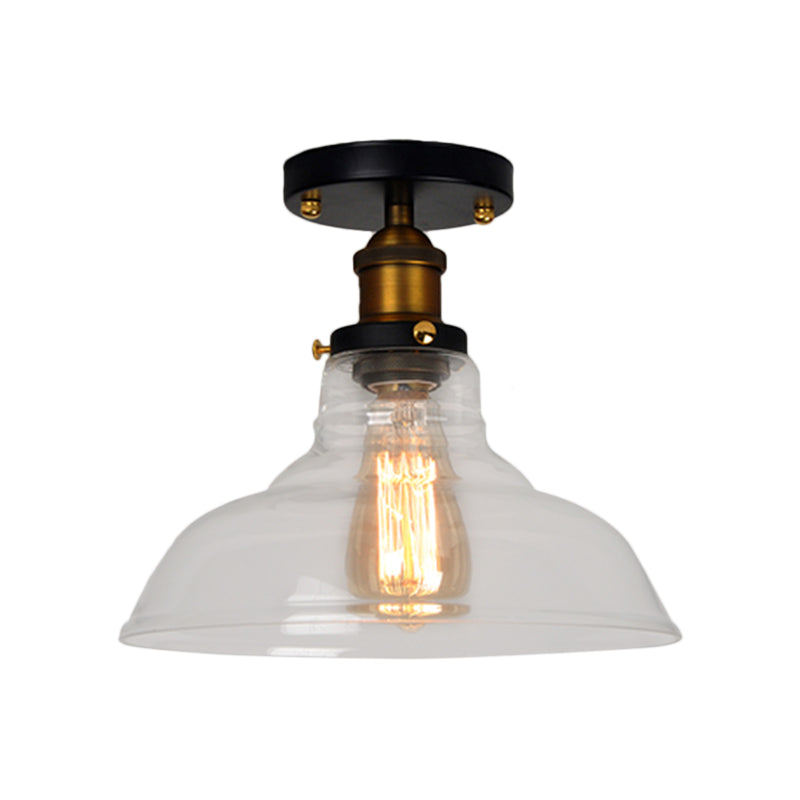 Plafonnier semi-monté de style grange vintage avec abat-jour en verre transparent/ambre - Idéal pour la chambre à coucher, luminaire à 1 ampoule