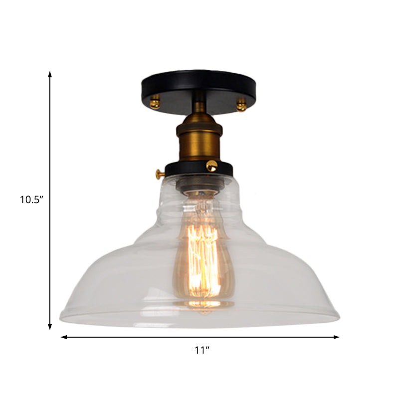 Plafonnier semi-monté de style grange vintage avec abat-jour en verre transparent/ambre - Idéal pour la chambre à coucher, luminaire à 1 ampoule