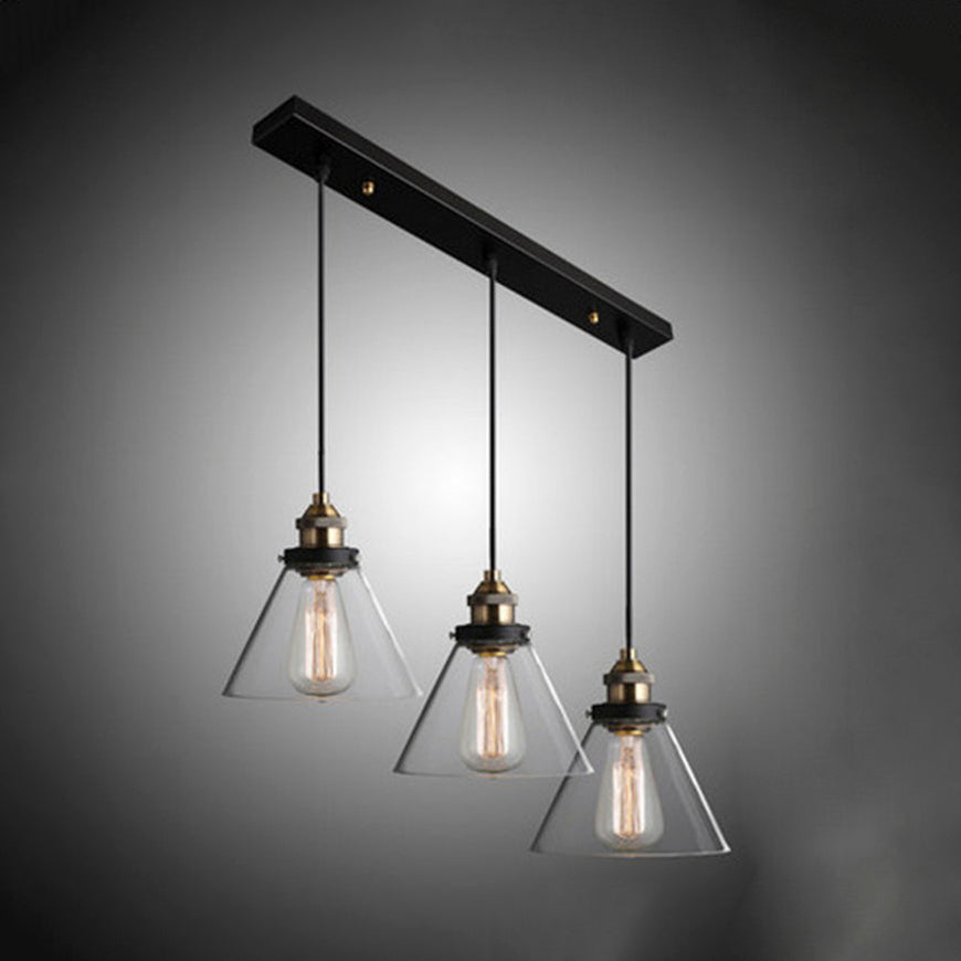 Luminaire suspendu vintage en forme de cône en verre transparent : lampe suspendue à 3/4/5 lumières en noir