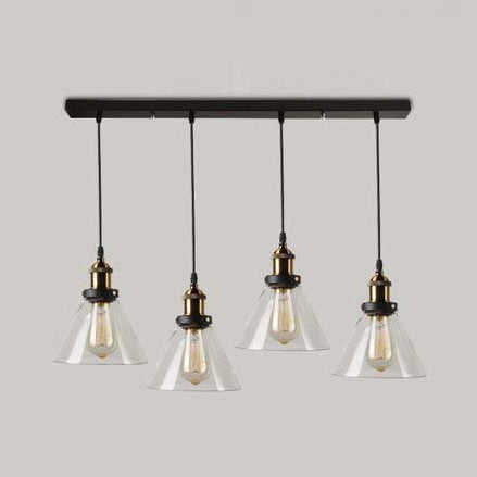 Luminaire suspendu vintage en forme de cône en verre transparent : lampe suspendue à 3/4/5 lumières en noir