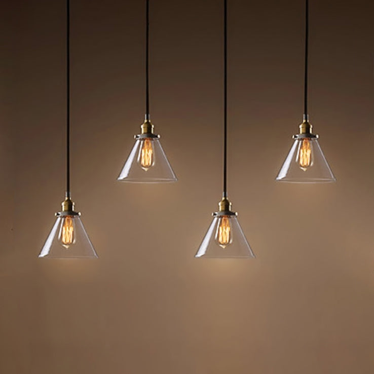 Luminaire suspendu vintage en forme de cône en verre transparent : lampe suspendue à 3/4/5 lumières en noir