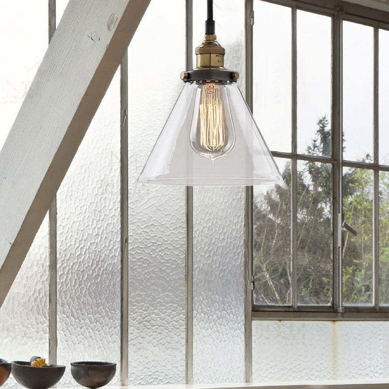 Luminaire suspendu vintage en forme de cône en verre transparent : lampe suspendue à 3/4/5 lumières en noir