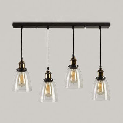 Luminaire suspendu multiple en verre transparent avec charme vintage - 3/4/5 lumières, finition laiton vieilli pour table à manger