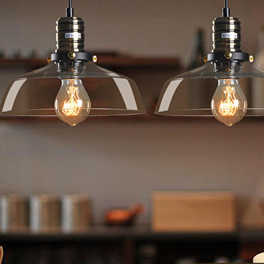 Vintage Amber Glass Barn Pendant Ceiling Light with Brass Finish - Ideal for Living Room Lighting