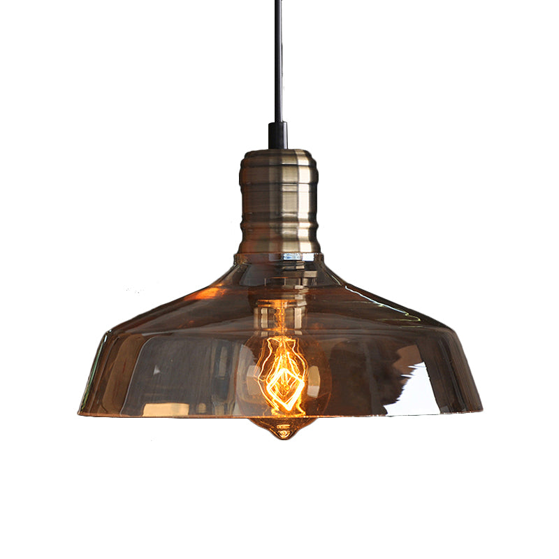 Retro Vintage Amber Glass Barn Pendant Light For Living Room - Brass Finish