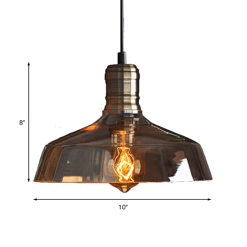 Retro Vintage Amber Glass Barn Pendant Light For Living Room - Brass Finish