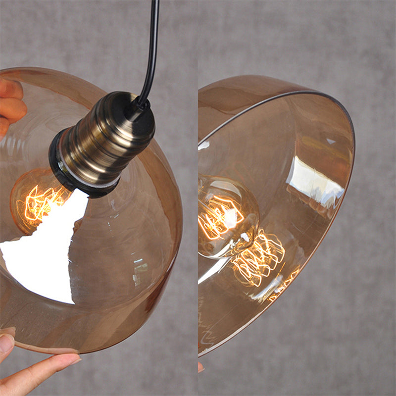 Retro Vintage Amber Glass Barn Pendant Light For Living Room - Brass Finish