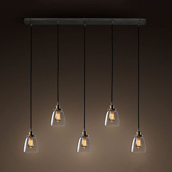 Luminaire suspendu multiple en verre transparent avec charme vintage - 3/4/5 lumières, finition laiton vieilli pour table à manger