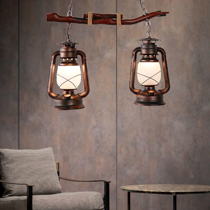 Vintage Aged Copper 2-Light Lantern Pendant For Dining Room