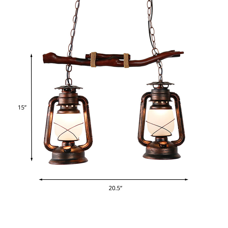 Vintage Aged Copper 2-Light Lantern Pendant For Dining Room