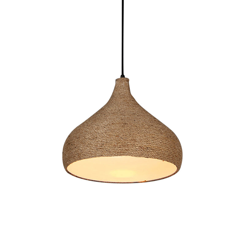 Lampe suspendue élégante en corde de chanvre en forme de larme : lampe à suspension beige d'inspiration Lodge avec 1 ampoule pour le salon