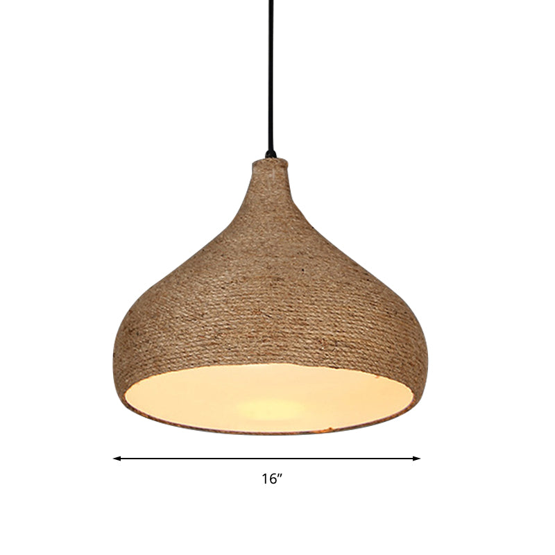 Lampe suspendue élégante en corde de chanvre en forme de larme : lampe à suspension beige d'inspiration Lodge avec 1 ampoule pour le salon