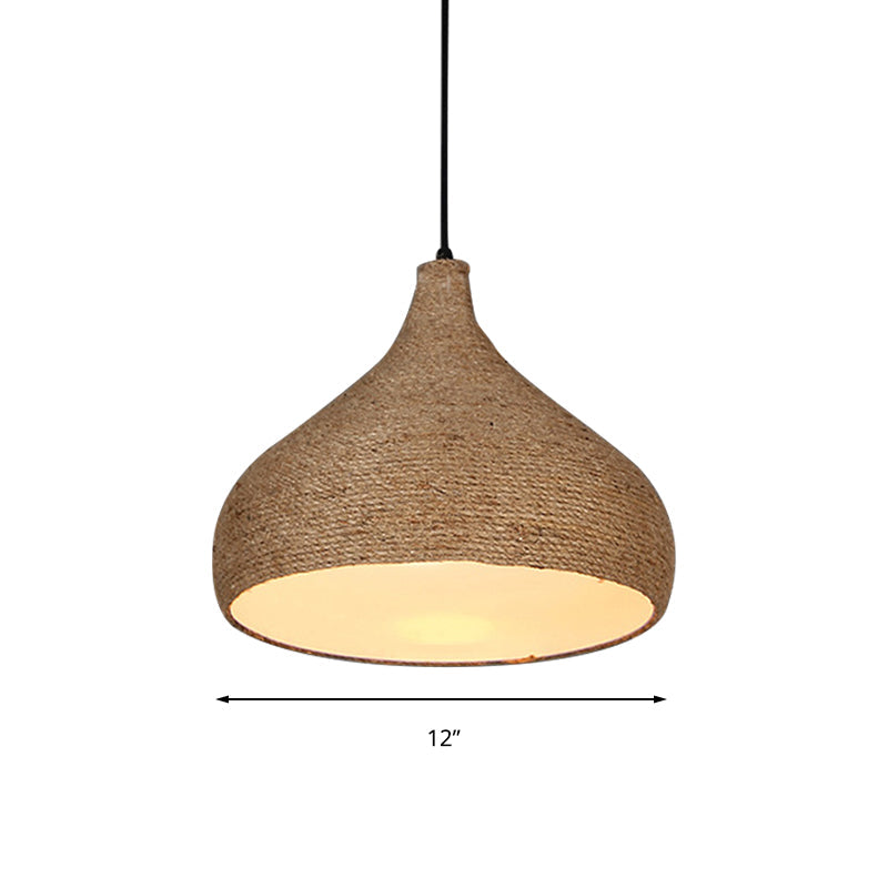 Lampe suspendue élégante en corde de chanvre en forme de larme : lampe à suspension beige d'inspiration Lodge avec 1 ampoule pour le salon