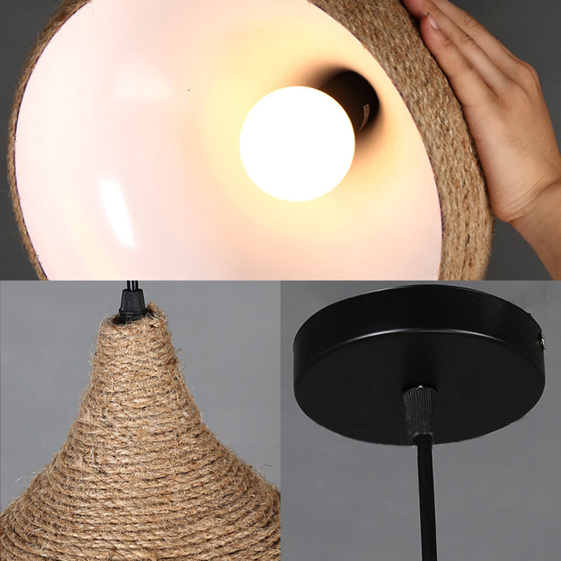 Lampe suspendue élégante en corde de chanvre en forme de larme : lampe à suspension beige d'inspiration Lodge avec 1 ampoule pour le salon