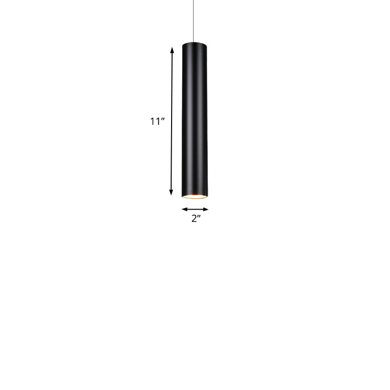 Suspensions cylindriques en aluminium - Éclairage LED noir minimaliste pour salle à manger (hauteur 11"/19"/27") en blanc chaud