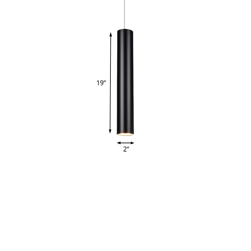 Suspensions cylindriques en aluminium - Éclairage LED noir minimaliste pour salle à manger (hauteur 11"/19"/27") en blanc chaud
