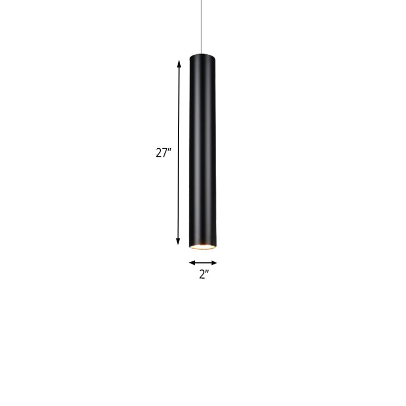 Suspensions cylindriques en aluminium - Éclairage LED noir minimaliste pour salle à manger (hauteur 11"/19"/27") en blanc chaud
