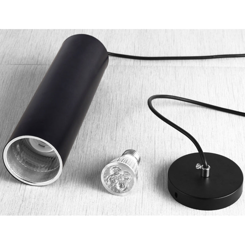 Suspensions cylindriques en aluminium - Éclairage LED noir minimaliste pour salle à manger (hauteur 11"/19"/27") en blanc chaud