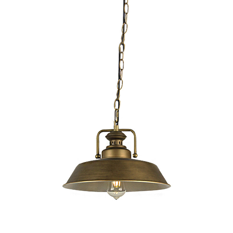 Vintage Metallic Barn Shade Pendant Lamp - Antique Brass 1 Head Ceiling Light For Dining Room