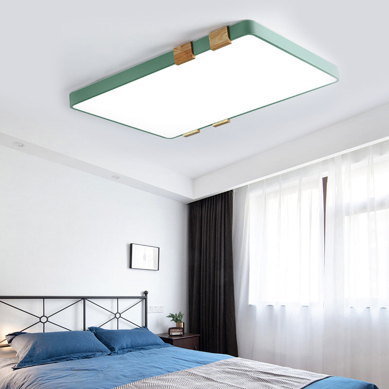 Modern Nordic Acrylic Flush Mount Ceiling Light Fixture - 1-Light Rectangular Lamp in Pink/Yellow/Blue - Warm/White Light