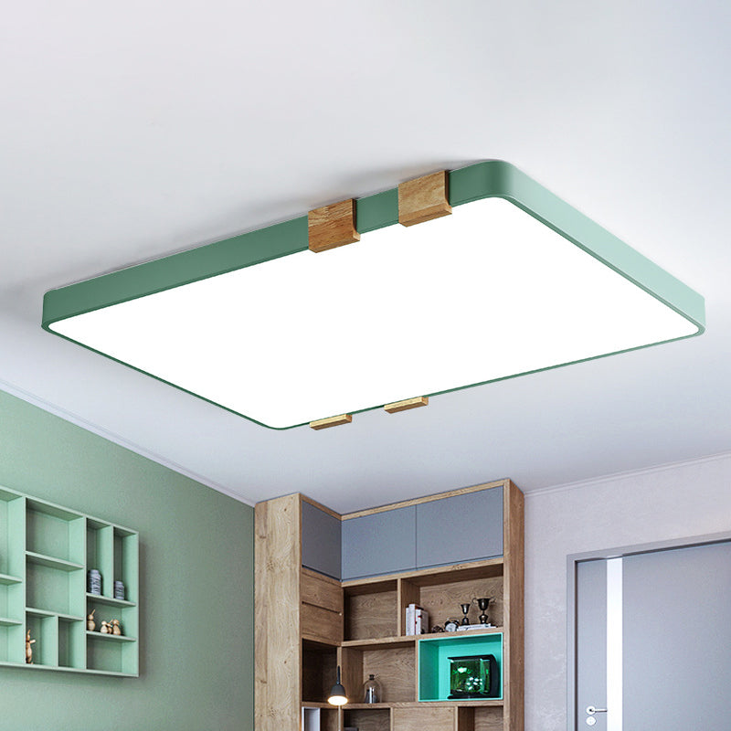 Modern Nordic Acrylic Flush Mount Ceiling Light Fixture - 1-Light Rectangular Lamp in Pink/Yellow/Blue - Warm/White Light
