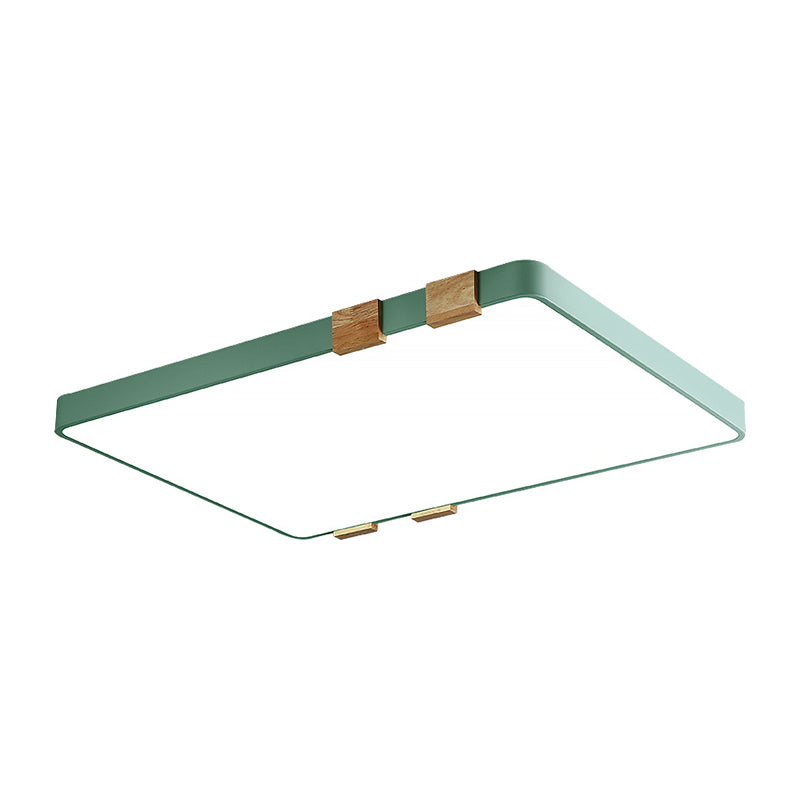Modern Nordic Acrylic Flush Mount Ceiling Light Fixture - 1-Light Rectangular Lamp in Pink/Yellow/Blue - Warm/White Light