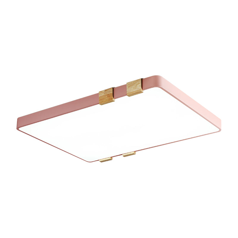 Modern Nordic Acrylic Flush Mount Ceiling Light Fixture - 1-Light Rectangular Lamp in Pink/Yellow/Blue - Warm/White Light