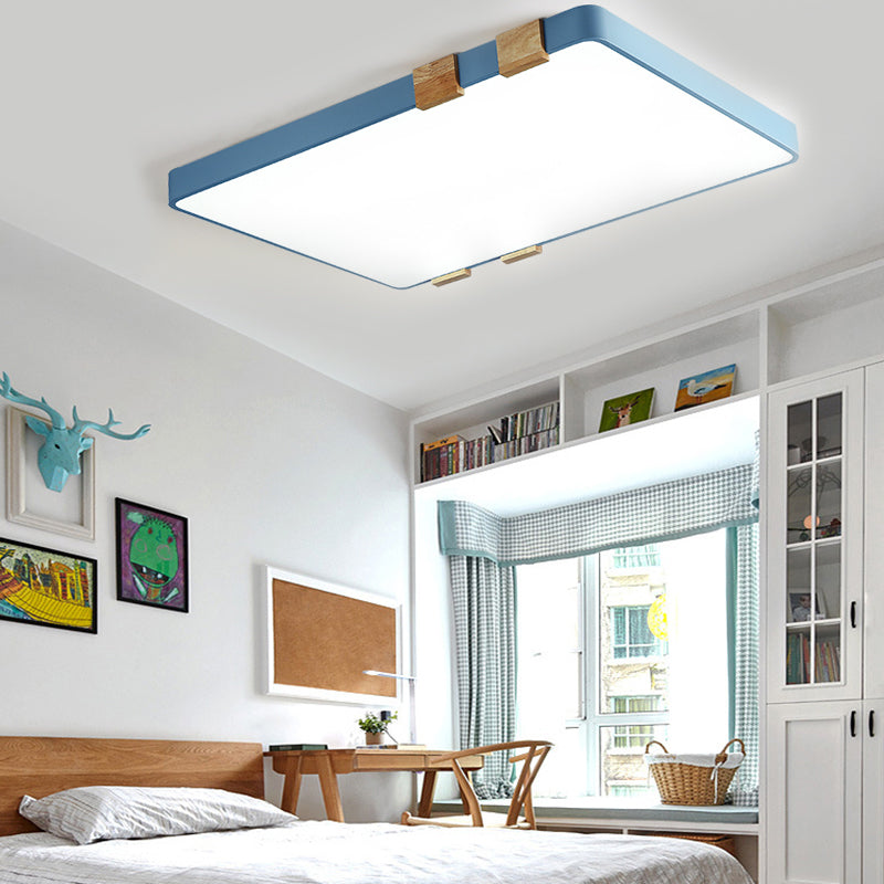 Modern Nordic Acrylic Flush Mount Ceiling Light Fixture - 1-Light Rectangular Lamp in Pink/Yellow/Blue - Warm/White Light