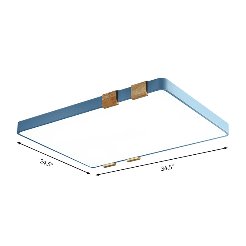 Modern Nordic Acrylic Flush Mount Ceiling Light Fixture - 1-Light Rectangular Lamp in Pink/Yellow/Blue - Warm/White Light