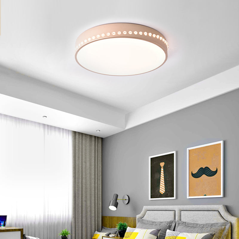 Modern Acrylic Flush Mount Drum Ceiling Light Fixture, LED, Black/White/Grey, Warm/White Light, 14"/18"/21.5" Dia