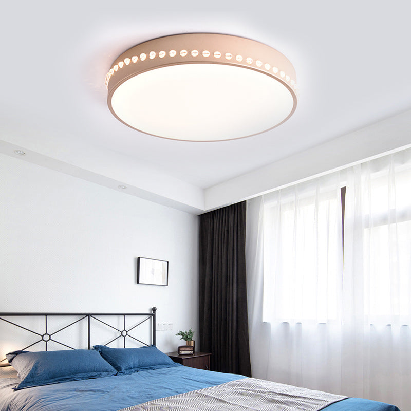 Modern Acrylic Flush Mount Drum Ceiling Light Fixture, LED, Black/White/Grey, Warm/White Light, 14"/18"/21.5" Dia